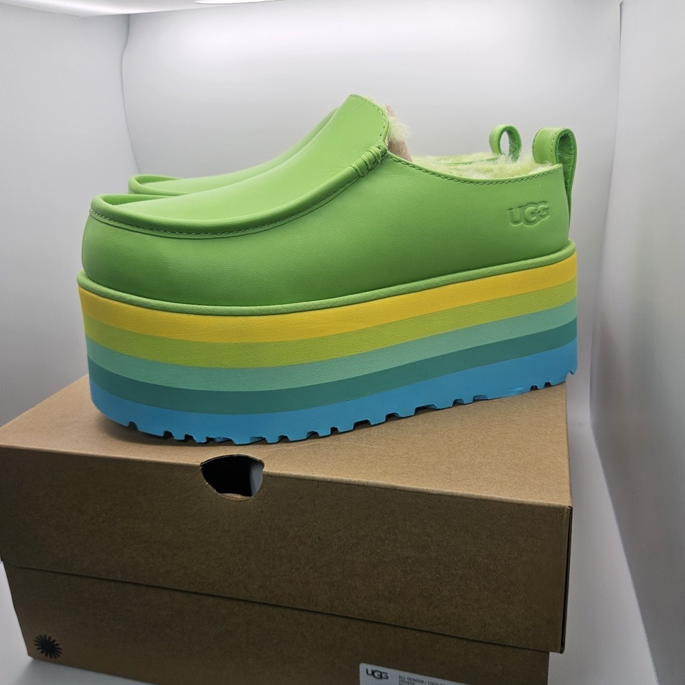 UGG URSEEN PLATFORM Green MULTI LEATHER WOOL ALL GENDER M6/W7 Festival Shoes - Picture 11 of 13